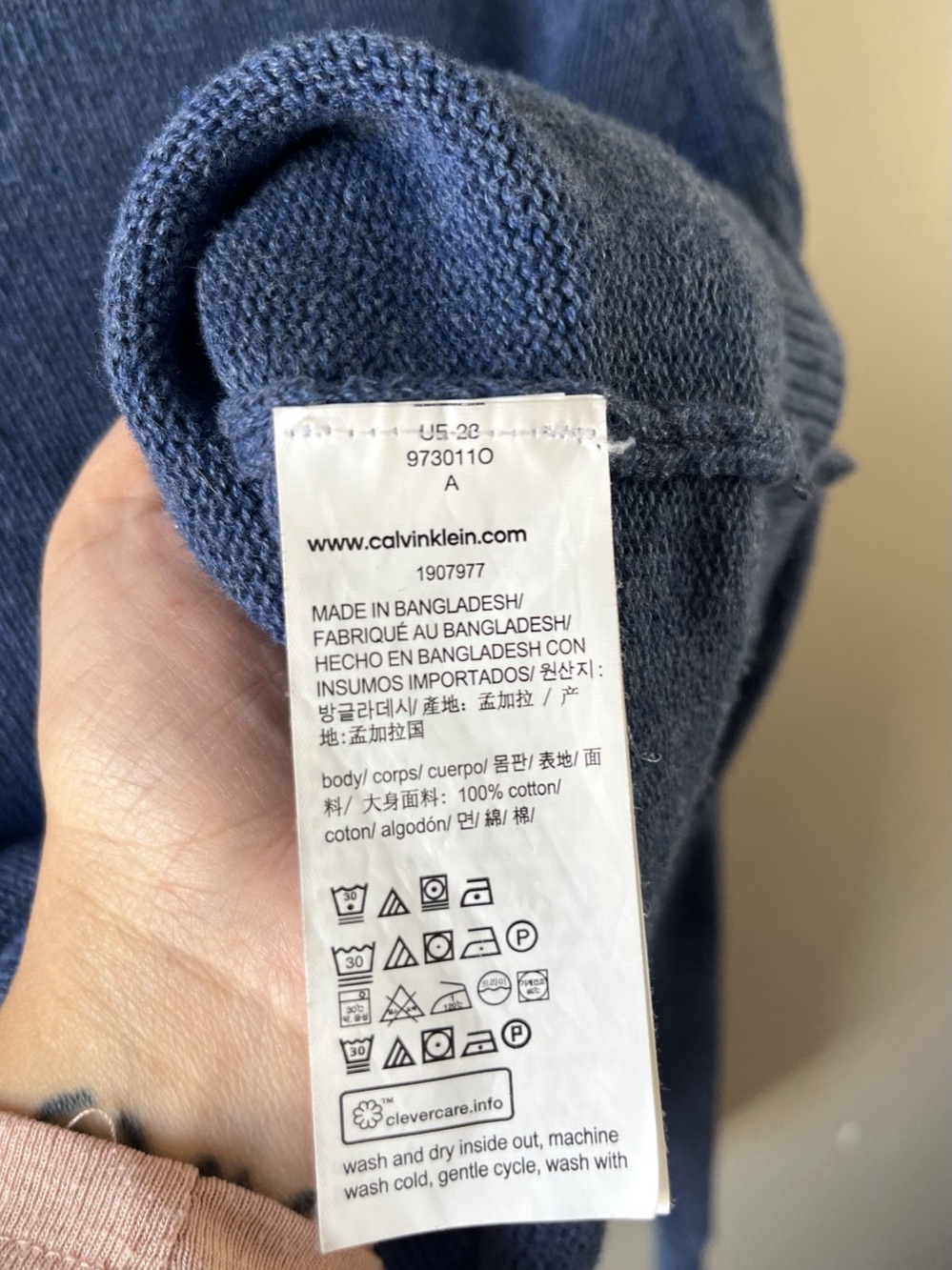 Calvin Klein Blue Cotton Crewneck Sweater Size Medium - Cottagecore Cabincore - Picture 3 of 8